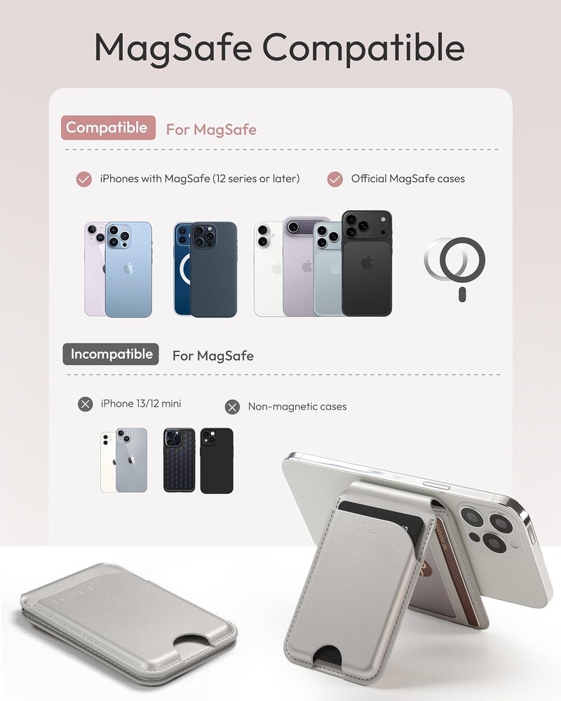 Spotelo Magnetic Wallet for iPhone, Compatible with MagSafe Adjustable Stand Wallet, RIFD Blocking Leather Magnetic Card Holder for iPhone 17/16/15/14/13/12 Series, Not for iPhone 13/12 Mini(Silver) - Image 2
